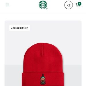 Starbucks Red Knit Beanie with Embroidered Bear
